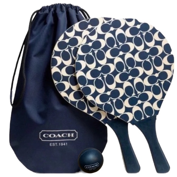 Official Coach Logo Print All-Over Paddle Ball Set With Carrying Case & Ball - Picture 1 of 7